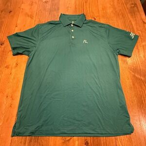 Rhoback Polo Shirt Mens Large Golf Athletic Herringbone Blue Green Stretch LOGO